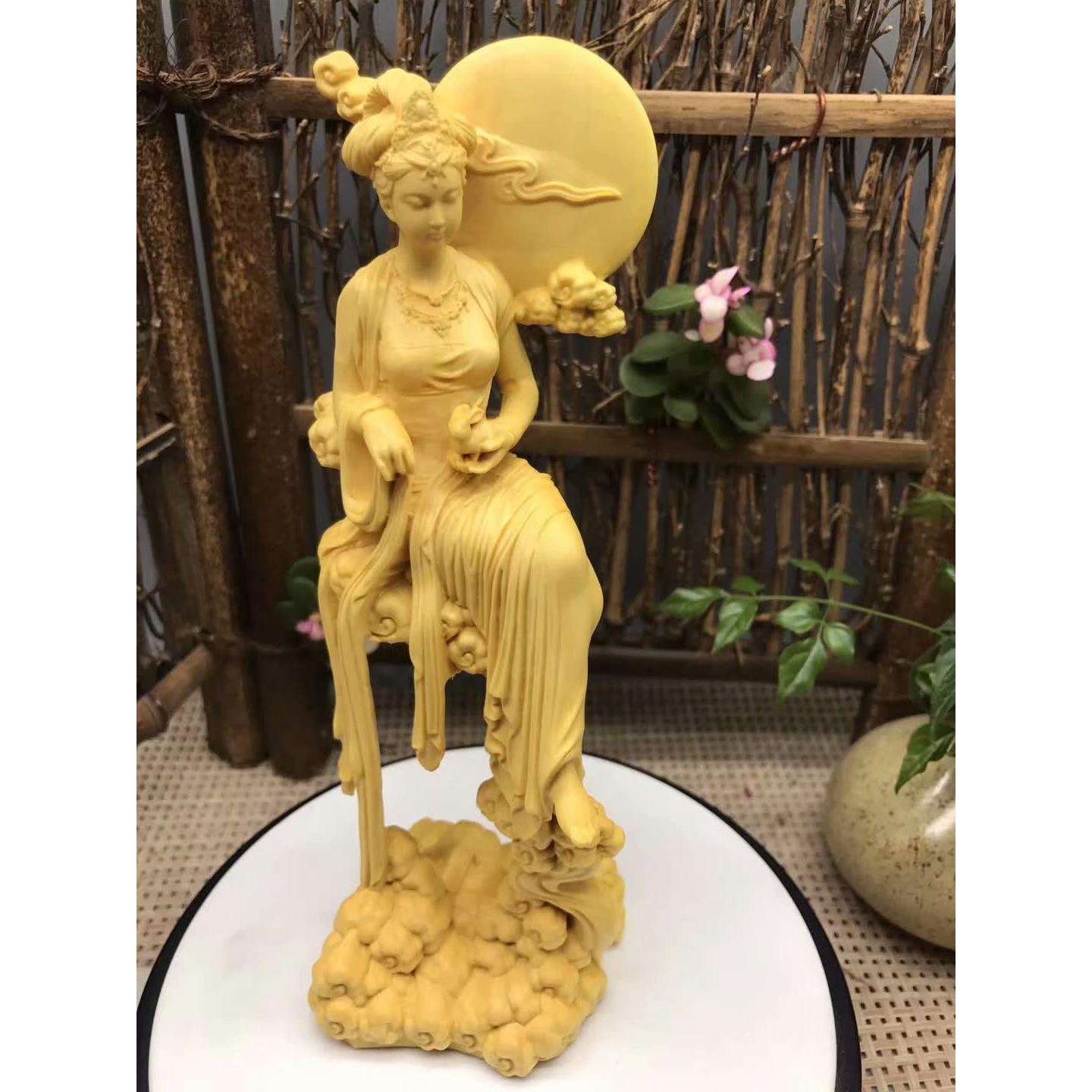 黄杨木雕嫦娥奔月木质摆件 家居装饰品客厅酒柜手把件摆件工艺品