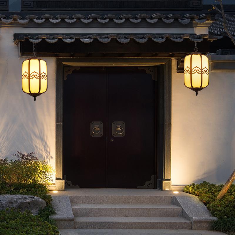新中式户外门厅吊灯户外防水景观庭院吊灯仿云石别墅凉亭大门吊灯