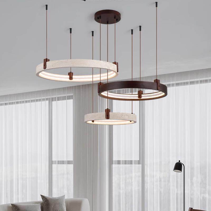 豪华圆环客厅吊灯中式复古大厅主灯诧寂风黄洞石别墅楼梯吊灯灯具