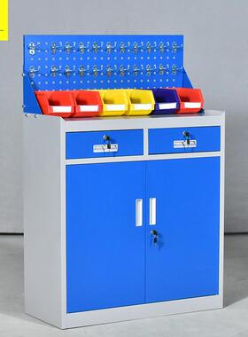 虎一办公家具重型工具柜抽屉式带背网挂板二斗灰白套蓝色半截矮柜