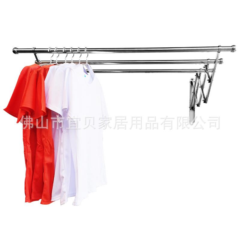 不锈钢挂墙壁推拉外飘式折叠三杆晾晒衣架毛巾架