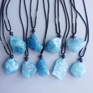 天然海蓝宝原石吊坠女随形冰种糯海宝蓝项链男蓝色水晶毛衣链饰品