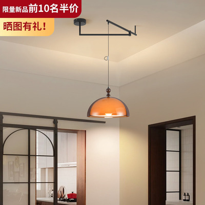 法式中古风餐厅吊灯复古饭厅餐桌灯高级感茶色可升降吊线灯具117Z