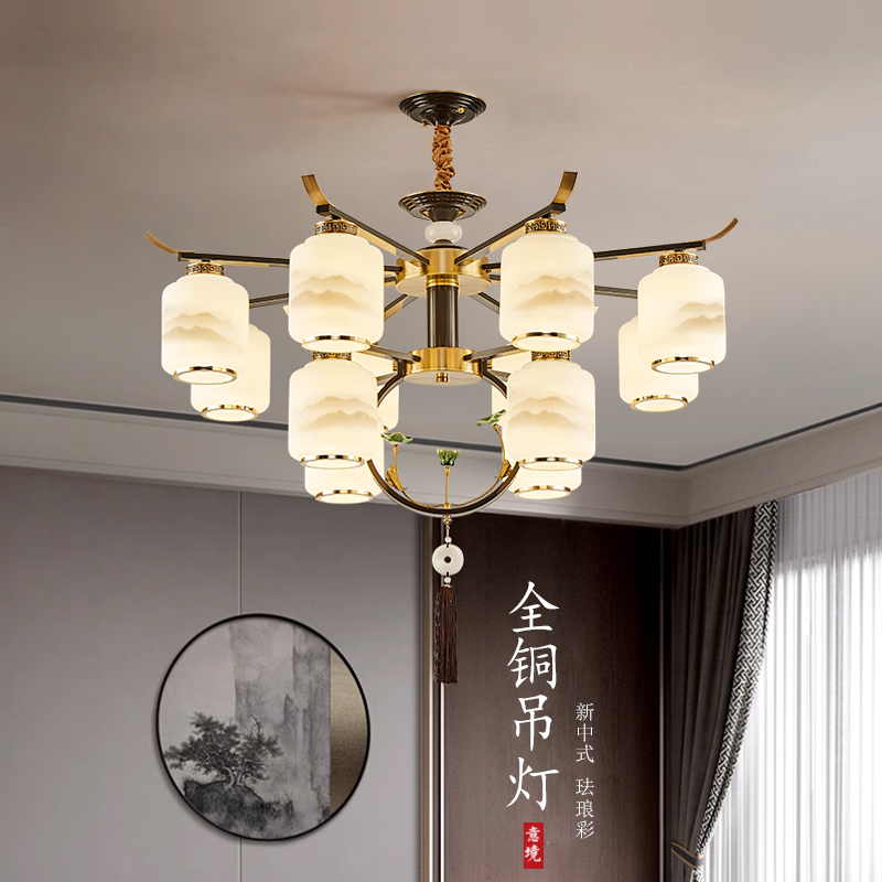 吊灯客厅主全铜新中式24年
