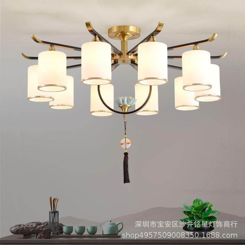 全铜新中式吊灯客厅灯简约现代卧室灯高档大气中国风餐厅吸顶灯具