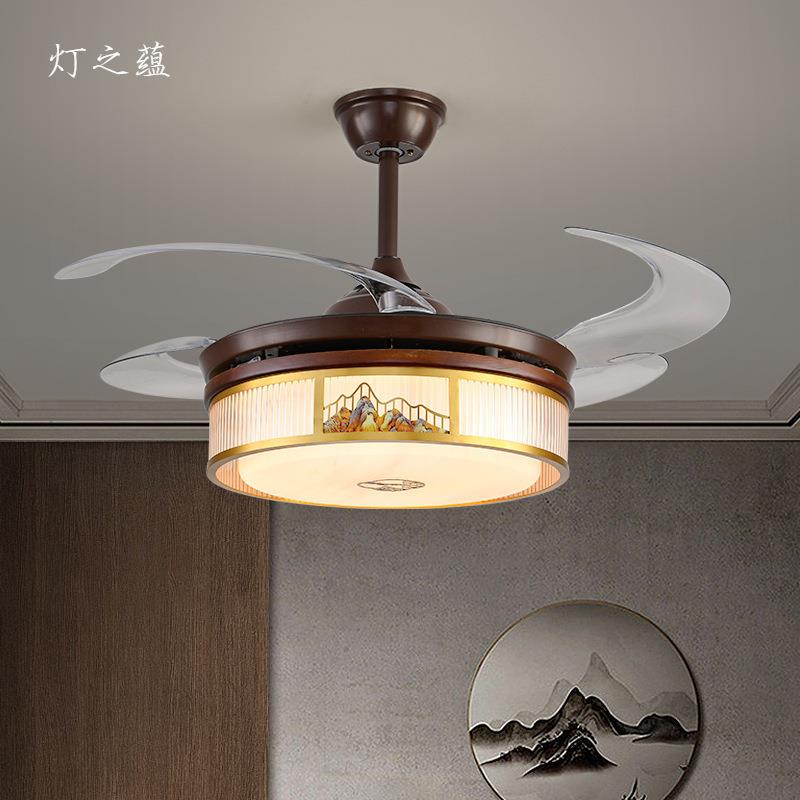 全铜实木新中式客厅风扇灯餐厅吊扇灯中国风大气2024年新款灯