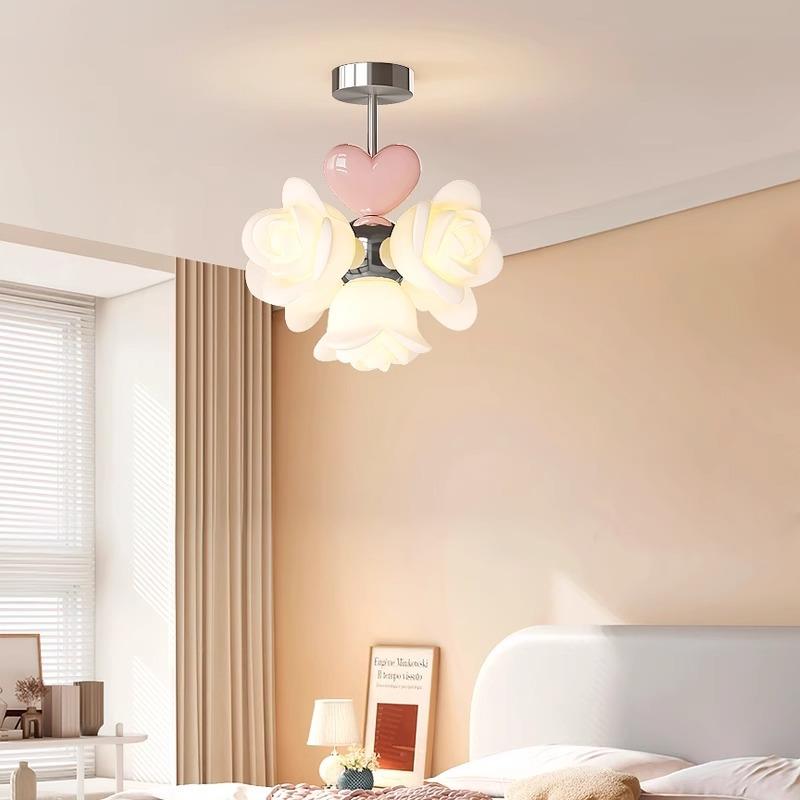 玫瑰花卧室吸顶灯全光谱奶油风儿童房灯2025新款温馨女孩主卧灯具