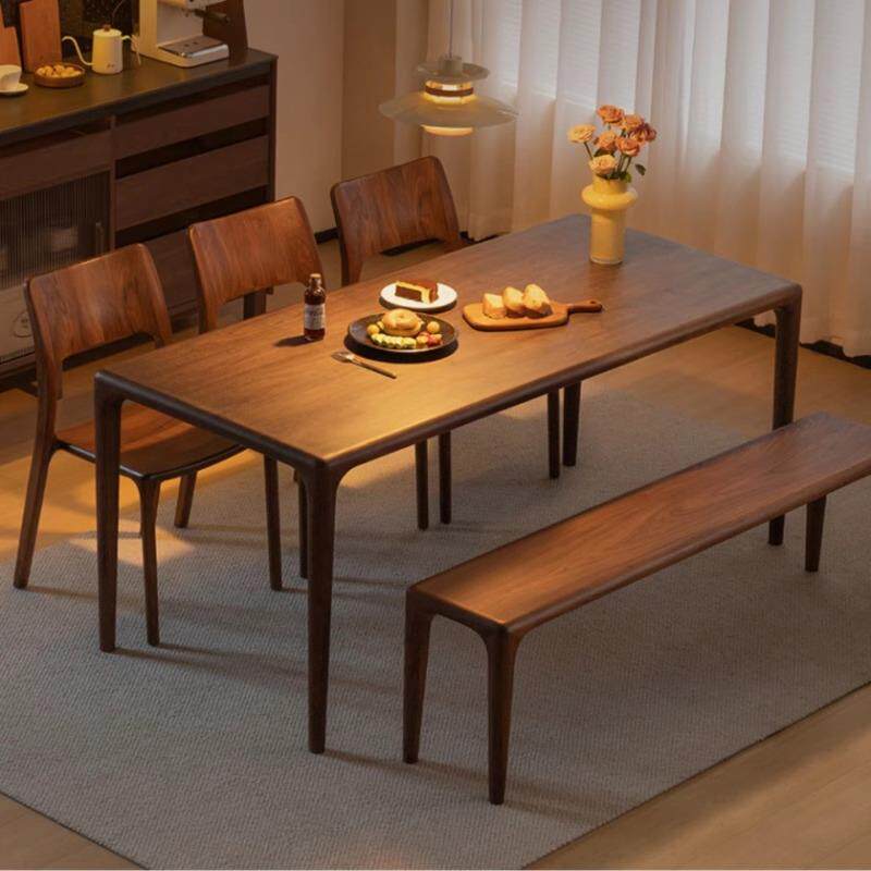 北美黑胡桃木现代简约全榫卯艺术餐桌子家用意式北欧书桌一体家具