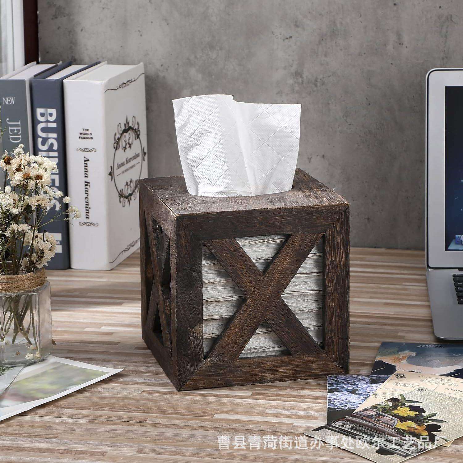 木质纸巾盒乡村农舍方形纸巾盒浴室厨房实木纸巾架复古抽纸盒