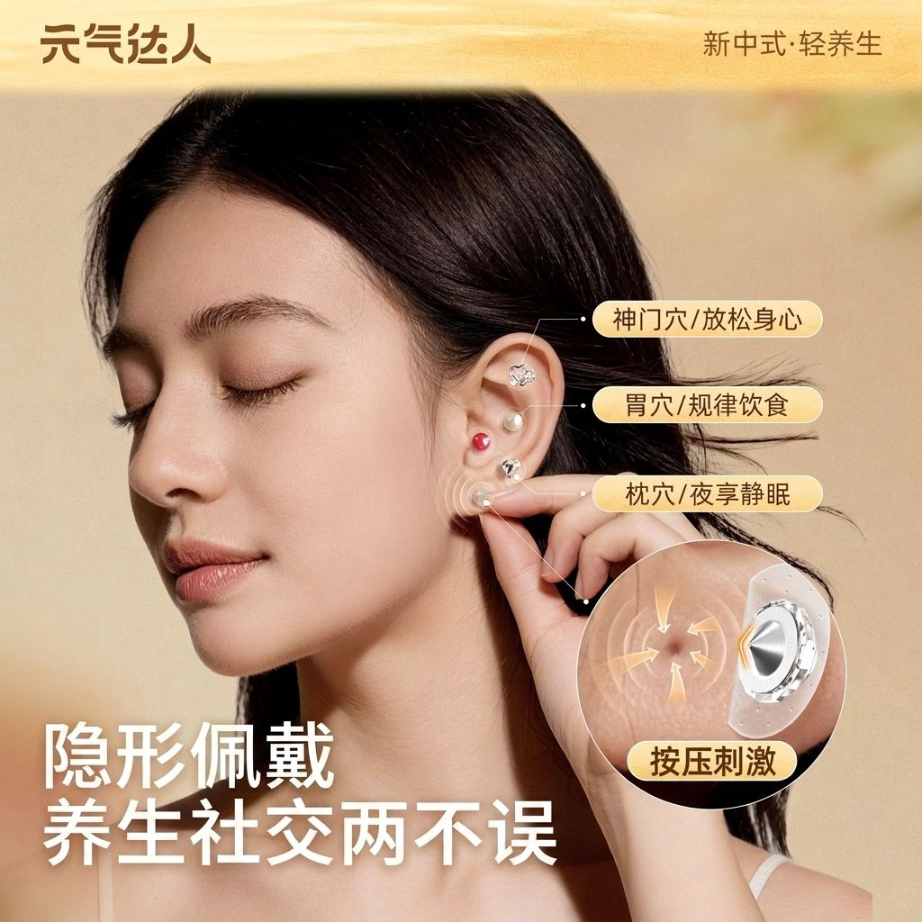 元气达人微压耳豆贴耳朵穴位贴按摩耳部气质修饰脸型隐形佩戴耳钉