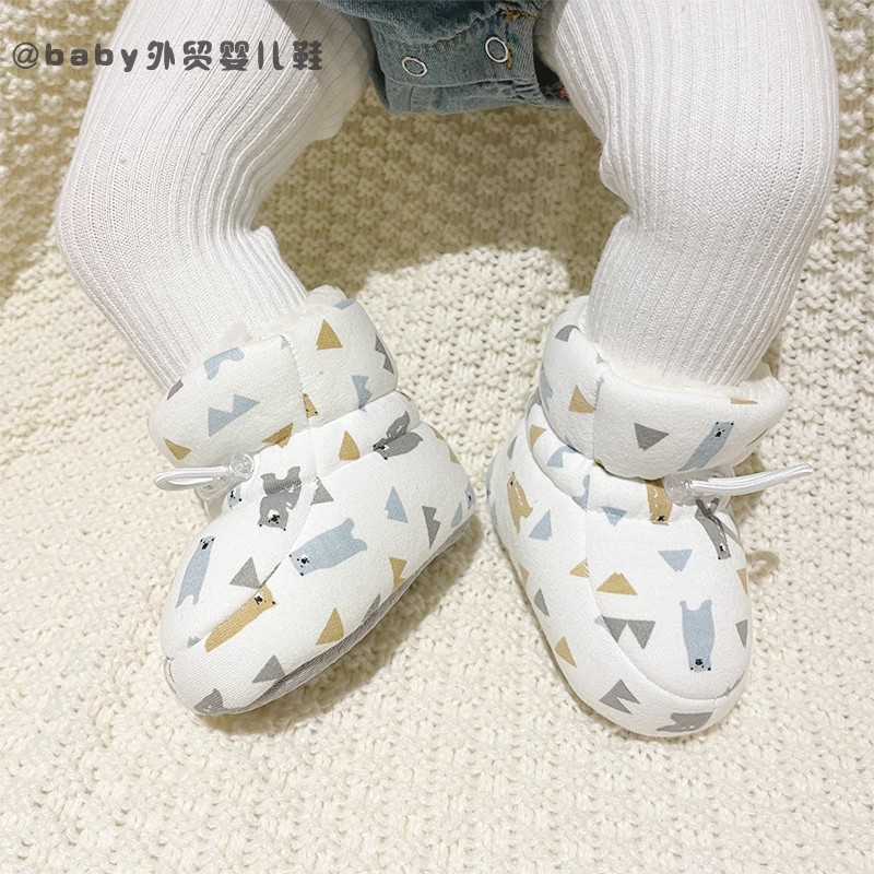 秋冬季新生婴儿保暖学步前鞋0-3-6-9月1岁男女宝宝加绒Z软布底靴