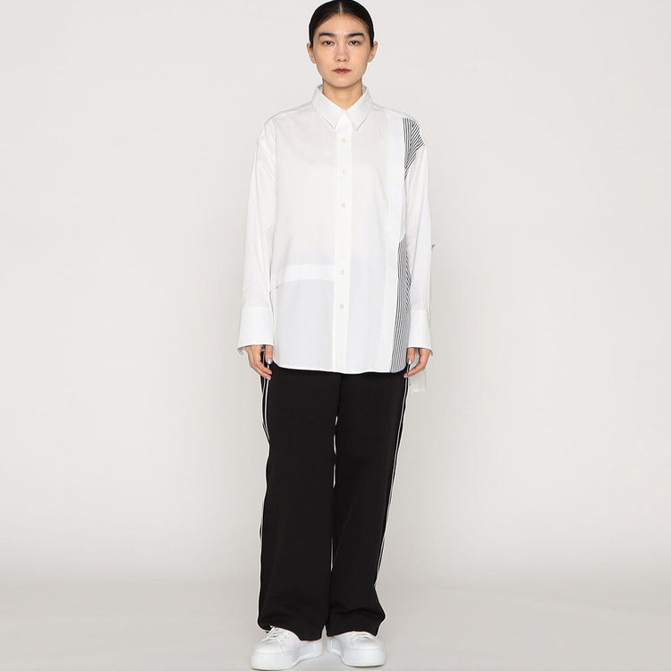 欧时杉原创设计2025白色拼接女款宽松廓形长袖衬衫
