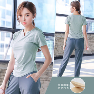 瑜伽服女2026春秋新款短袖专业跑步运动健身上衣高级感紧身衣套装