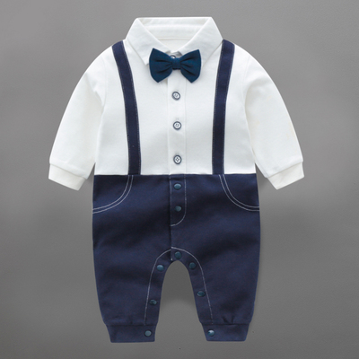 婴儿衣服满月服百天周岁礼服男百C日宴宝宝秋装一岁绅士纯棉连体