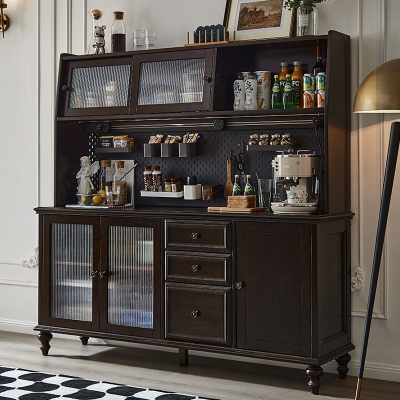 美式餐边柜一体靠墙高柜家用简约现代茶水柜洞洞板置物架纯全实木