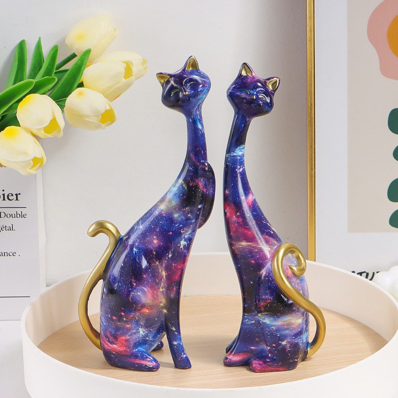 欧式创意抽象油画猫装饰佳节送礼树脂工I艺品卧室桌面玄关猫咪摆图片