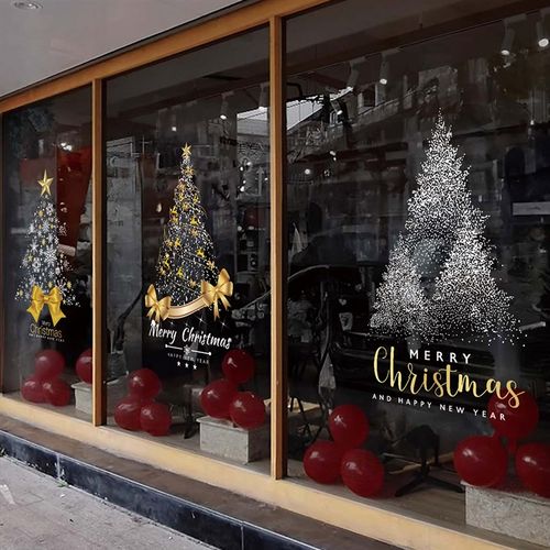 2025新年圣诞节装饰品静电贴圣诞树橱窗贴玻璃门贴纸场景布置挂件