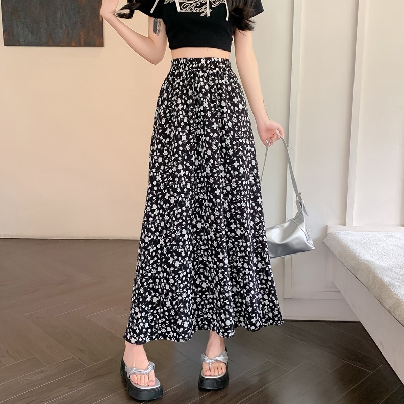 碎花半身裙女夏季2025r新款气质高腰a字裙宽松遮跨大摆雪纺长裙子