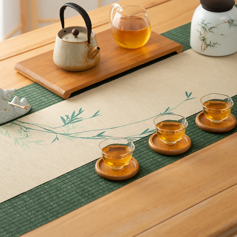 新中式防水茶席茶k垫禅意复古茶几桌布古典中国风竹子茶席纸编竹
