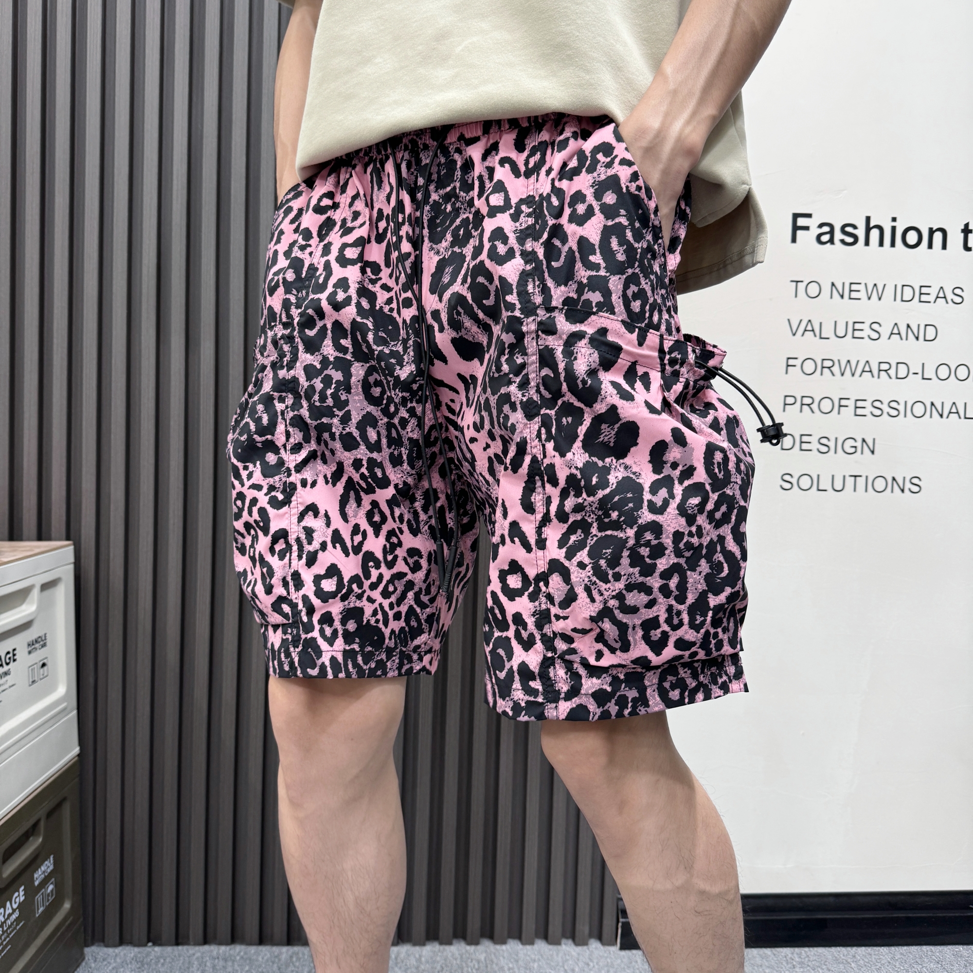 夏季大口袋美式豹纹短裤情侣款多口袋工装五分裤户外速干沙滩裤子