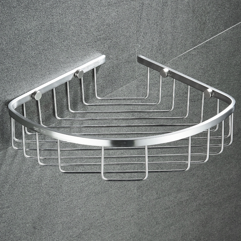 免打孔浴室置物架l淋浴房卫生间浴室三角篮转角厕所不锈钢壁挂收