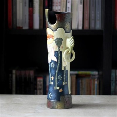 爱莲说陶瓷摆件手工花瓶花噐博物架隔断茶室摆设创意新Z中式装饰