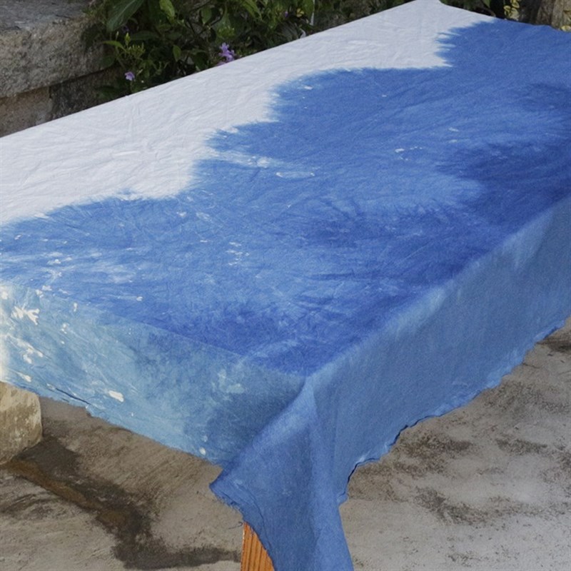 大理手工扎染布料纯棉民宿客栈桌布植物蓝染面料服装背景直销