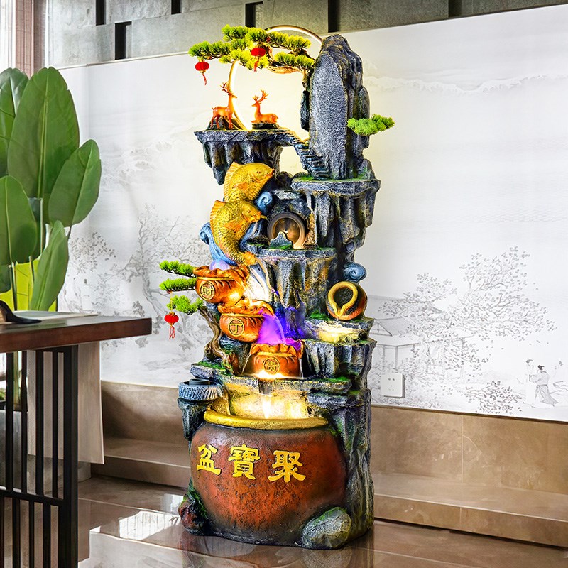 假山流水喷d泉摆件风水轮落地招财聚宝盆水景装饰商铺乔迁开业送