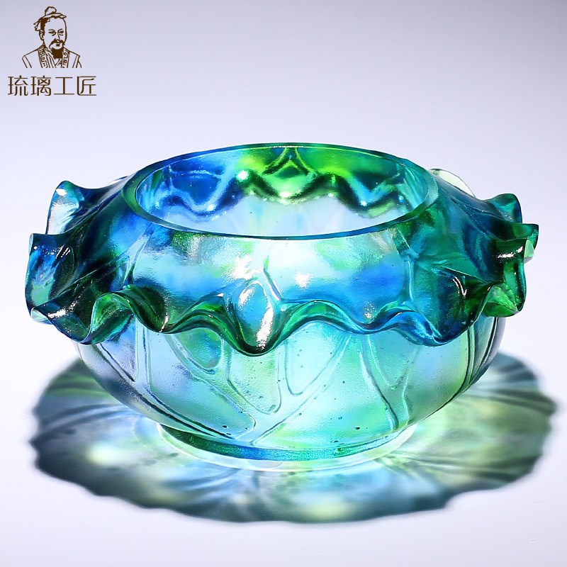 琉璃荷叶聚宝盆水晶烛台s摆件钥匙收纳家居装饰搬新家礼物乔迁礼