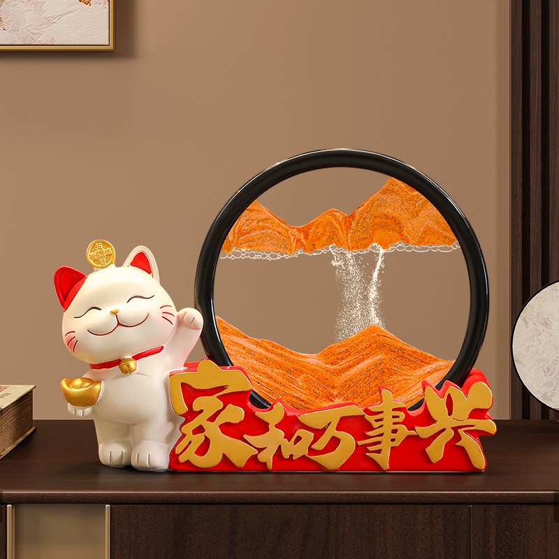 招财猫流沙画客厅电视酒柜3d立体摆件轻奢高档装饰品W乔迁新居礼图片