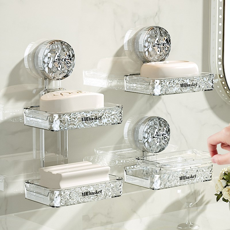 肥皂盒吸盘式挂壁沥水置物架家用卫生间免打孔墙上双层高档香皂盒