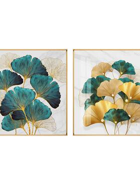 现代简约蓝色银杏叶壁画玄关过道装饰画正方形北欧轻奢客厅餐厅画