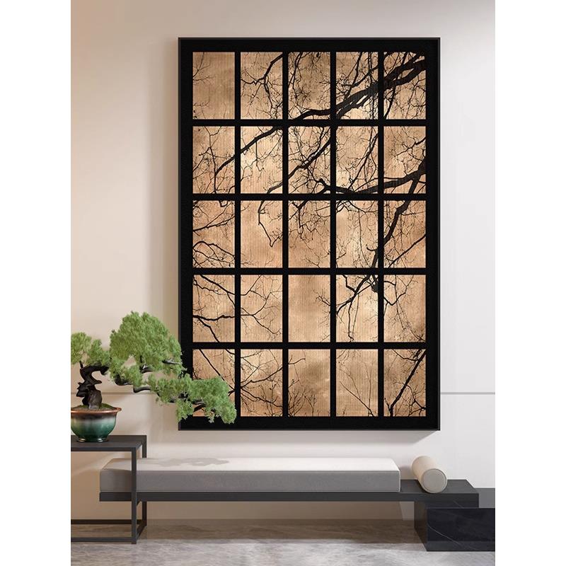 侘寂美学客厅民宿高级感装饰画新中式酒店玄关覆古意境树枝挂画竖图片