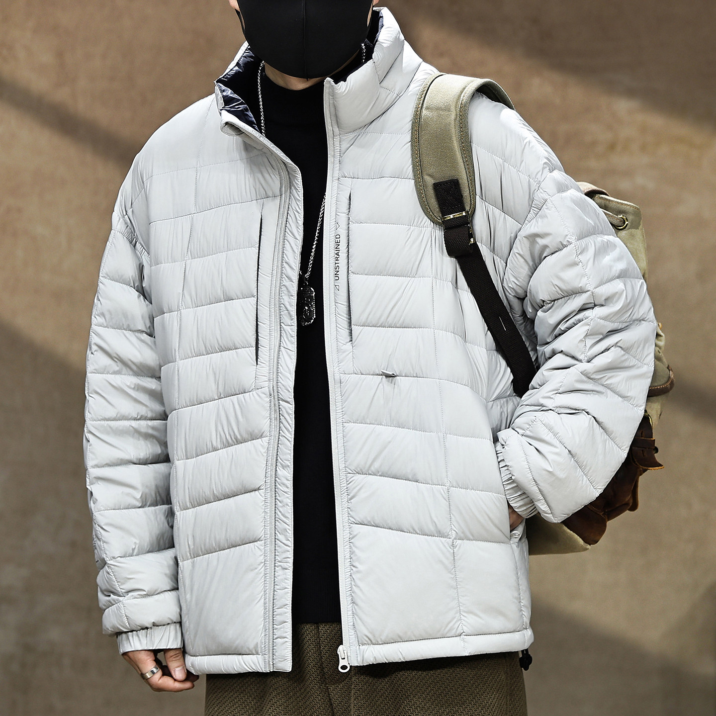 【立领大码排骨纹轻薄羽绒服男】