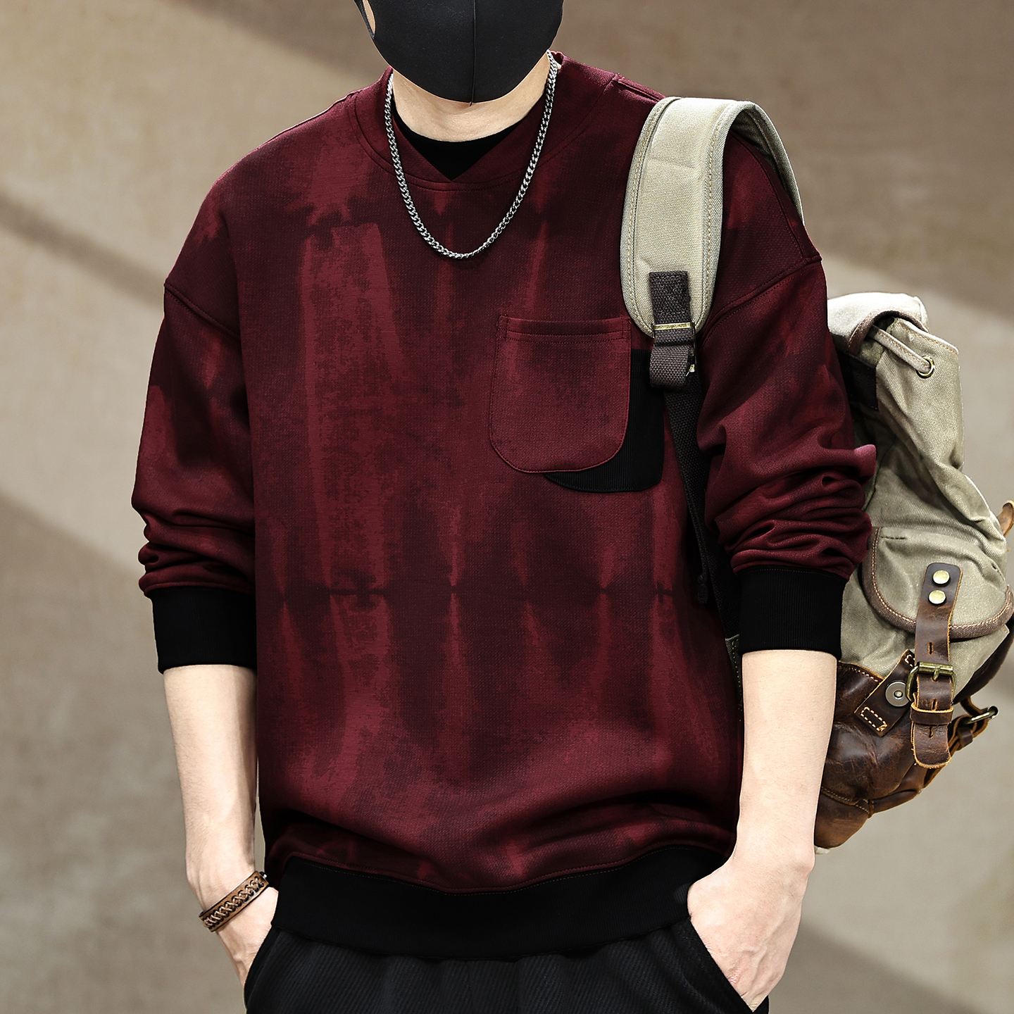 【美式复古重磅麂皮绒印花卫衣】