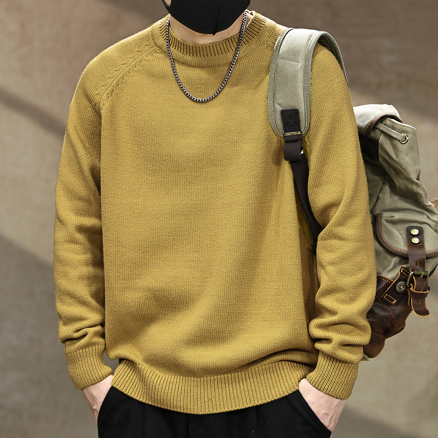 【美式复古硬汉圆领毛衣男秋冬】