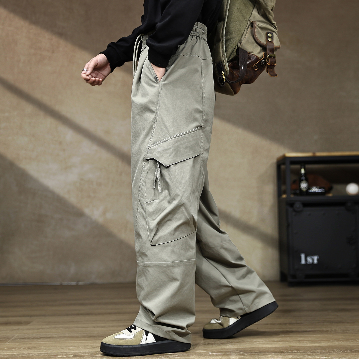美式复古户外工装裤子男秋季新款潮牌机能伞兵裤宽松直筒休闲长裤,男装,休闲裤,淘宝优惠券,粉丝福利购,淘宝优惠卷
