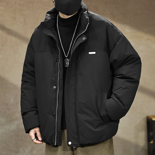 90鸭绒保暖立领羽绒服男士冬季大码宽松印花加肥加大防寒外套男款