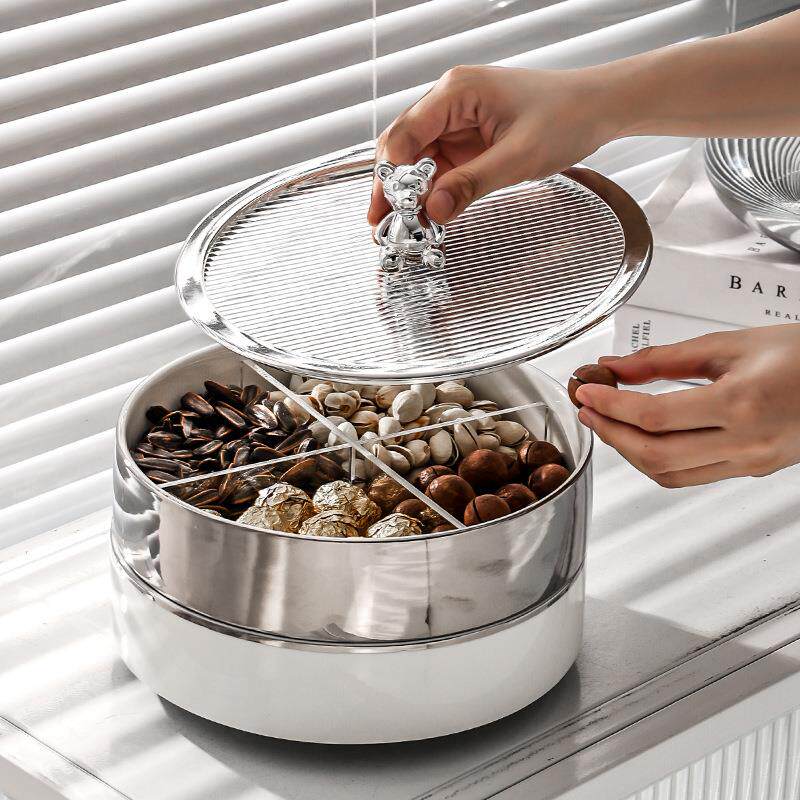 电镀小熊旋转陶瓷果盘简约多层干果盘家用创意格调水果零食盘