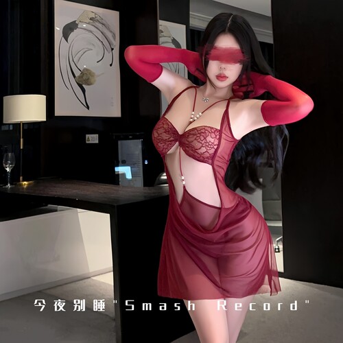 诱惑性感蕾丝挂脖透视包臀睡裙
