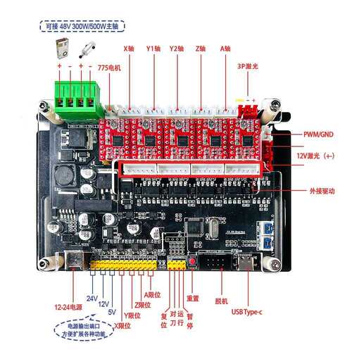 GBL4轴32位控制CNCRNY数控板雕轴刻机300w500Rw四3.0主轴控制器