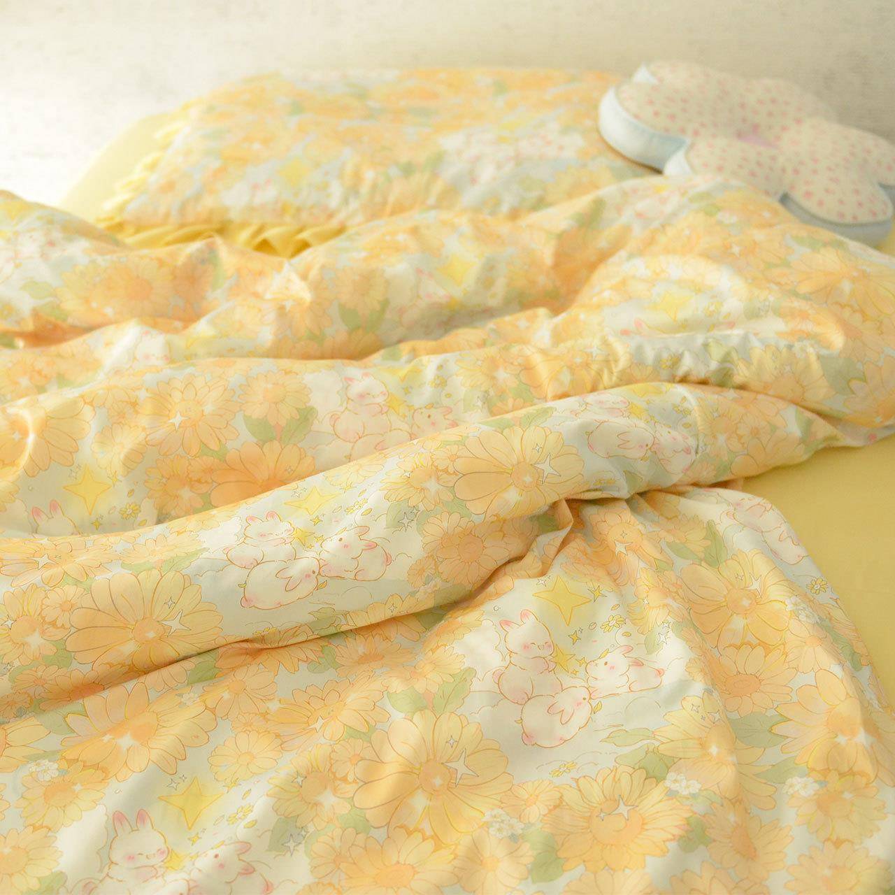 床用品四套248床单被罩床笠枕件套宽幅贡缎纯布料菊星高照上棉被