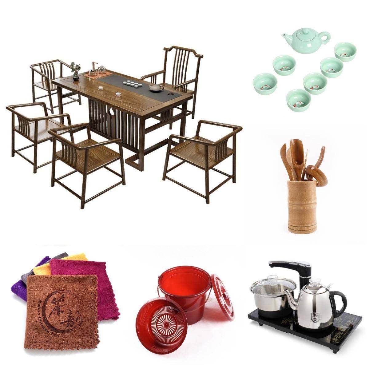 新式茶榆桌EZN全套木茶台自客中厅办公茶桌组合椅茶几实木家具