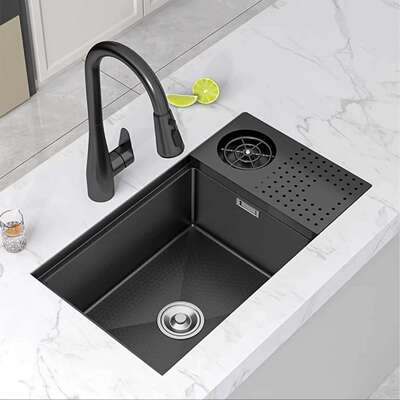 隐吧水槽厨房隐形手藏工锈单槽带盖中台岛小号水盆不钢纳米黑XJH