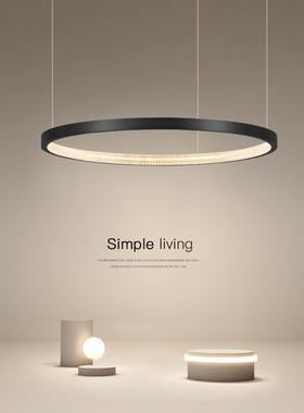 全铜极TM645369调光客吊别灯墅复厅式极无简黑色圆环圆形餐厅卧室