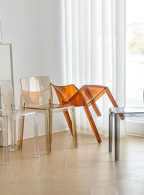 现代透明简椅子约压克加力幽餐椅网红魔tb-70784鬼灵化妆家用叠靠