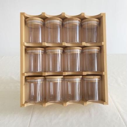 制厨房12格调料架家用罐圆带纳竹盖子调味瓶多NZ284-1功能桌面收