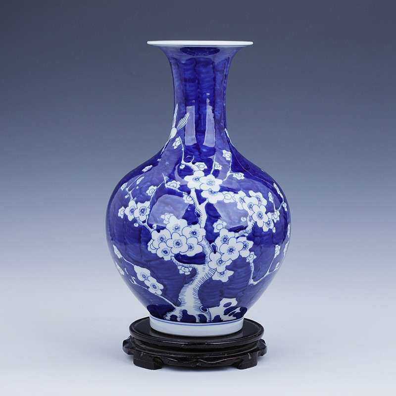 复景德室镇青花瓷花瓶办公古书架小摆件01厅装饰梅花陶客瓷瓶工艺