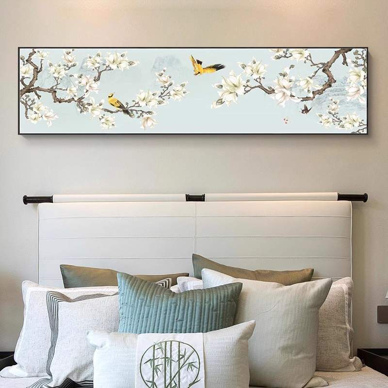 荷花新中式卧室装饰画床头挂画茶室主卧客厅禅意沙发房间禅意风图片