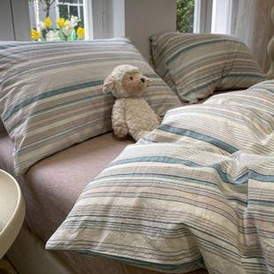 卡缇条品纹简芙约男生VIA四件套水洗棉床上用生床单被套学宿舍三